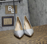 On 34th Womens Jeules Pointed-Toe Slip-On Pumps Heels Silver Glitter Gray 7M