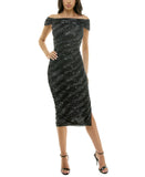 B Darlin Juniors Glitter-Knit Off-the-Shoulder Dress U09AN20E Black / Silver XS