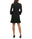 Tommy Hilfiger Womens Mock Neck Ruffled Long Sleeve Cocktail Midi Dress Black 12