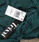 Trixxi Tie Waist Ruffled Jacquard Fit Flare Sheer Sleeved Dress Hunter Green L