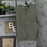 Claiborne Womens Wool Blend Mixed Media Sleeveless Sweater Cardigan Green L