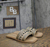 Wild Pair Womens Daisyy Slide Flat Sandals Embellished Black / Natural 8M