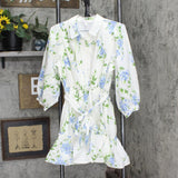 LC Lauren Conrad Womens Patterned Button Up Belted Dress White Multi S