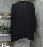 Kasper Womens Open Front Knit Ribbed Asymmetric Hem Cardigan Sweater Black S