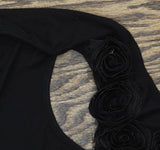 Espresso Rose Applique Chiffon Trim Knit Sleeveless Top Black 1X