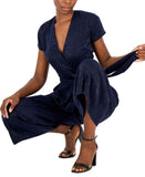 Tahari Asl Womens V-Neck Self-Tie Jumpsuit 2AM527-T2 Navy Blue 8