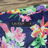 Lauren Ralph Lauren Sleeve Notch Collar Pajama Shirt Top Multi Floral Blue L
