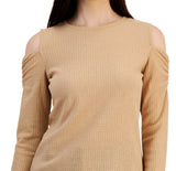 Tommy Hilfiger Womens Metallic Cold Shoulder T-Shirt J2IH6834 Camel Brown L