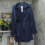 Aqua Womens Long Sleeve Satin Wrap Mini Dress IDO12874 Navy Blue L