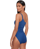 Lauren Ralph Lauren One-Shoulder One Piece Ruched Swimsuit Sapphire Blue 14
