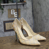 Betsey Johnson Rhinestone Embellished Evening Pumps Heels Stiletto Nude Brown 8M