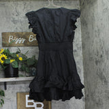Aqua Womens Cotton Woven V-Neck Babydoll Mini Dress Black M