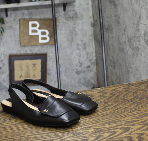 Franco Sarto Womens Teagan Slingback Flats I9506L1 Black Leather 5.5M