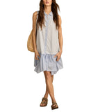 Lucky Brand Womens Breezy Cotton Sleeveless Shirt Dress 133380 Blue Stripe L