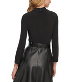 Calvin Klein Women's Matte Jersey Combo Pu Leather Belted Aline Dress Black 2