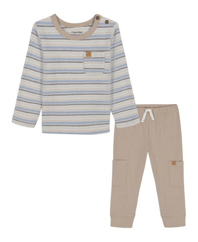 Calvin Klein Baby Boys 2-Piece Striped T-Shirt Pants Set White Stripe Multi 3-6M