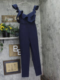 BCBGMAXAZRIA Cut Out One Shoulder Side Pocket Open Back Jumpsuit Dark Navy XS