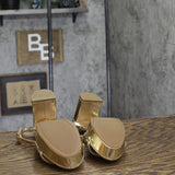 Bandolino Pennie Platform Block Heel Sandals BNPENNIE3 Platino Gold 6M