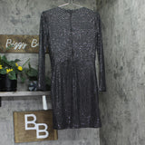 DKNY Womens Metallic-Dot Gathered-Waist Dress DD4IZ632 Black / Silver 4