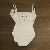 Michael Michael Kors Solid Lace-Up Front One-Piece Swimsuit Grommet White 6