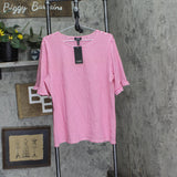 Jones New York Elbow Ruffle Sleeve Crew Neck Top Azalea Pink / Nyc White XL
