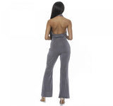 Alexia Admor Women's Leilani Draped Halter Neck Flared Jumpsuit Silver Gray XS