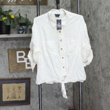 City Chic Womens Trendy Plus Size Tropical Tie Collared Top Ivory Off White 2XS