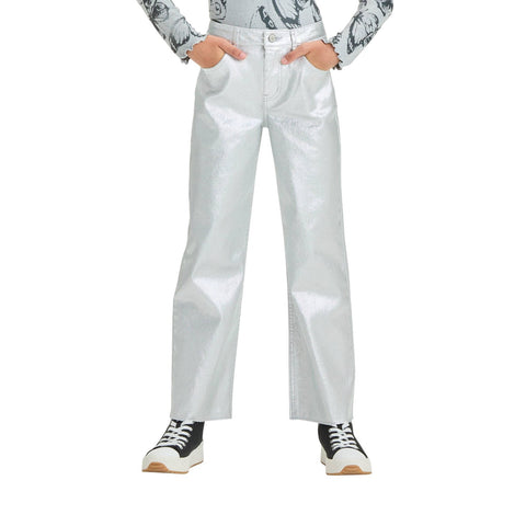 Art Class Girls High-Rise Baggy Metallic Wide Leg Denim Pants Silver Gray 16