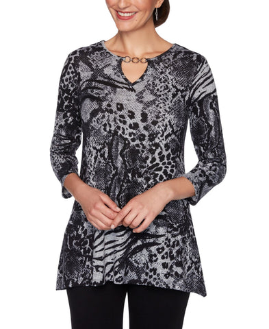 Ruby Rd. Womens Mixed Animal Print Top Gray Multi S