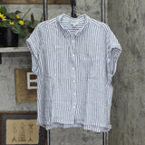 Orvis Womens Linen Blend Button Up Shirt 1758407 Blue Stripe 2XL