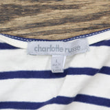 Charlotte Russe Womens Knit Cropped Low Back Shirt Top Ivory Blue Striped L