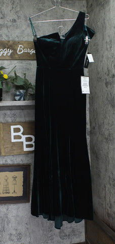 Betsy & Adam Womens One Shoulder Velvet Gown Dress A21575P Hunter Green 6P