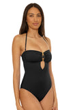 Becca Womens Rock Solid Embelem Buckle One-Piece Swimsuit 361067 Black S