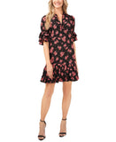 Cece Womens Ruffled Floral-Print Dress 7022907 Rich Black S
