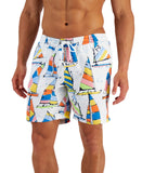 Club Room Mens Sail Sketch 7" Board Shorts Bright White Multi S