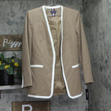 Tommy Hilfiger Open-Front Slim Fit Blazer Caribou Brown / Ivory Off White 6