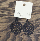 Melody Womens Fashion Metal Lace Filigree Boho Earrings Black 3"