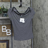 Polly & Esther Striped Scoop-Neck Skimmer Knit T-Shirt Tee Black / White XL