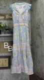 Bell Womens Silk Blend Annabelle Maxi Dress BELLSP25-1 Blue / Yellow Print M
