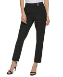 DKNY Women's Mid-Rise Extended-Tab Straight-Leg Pants UD2P7975 Black 12