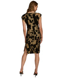 Donna Karan Womens Printed Velvet Extended Shoulder Burnout Dress Black 6