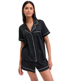 Inc International Concepts Satin Short-Sleeve Pajama Shirt Top Deep Black M