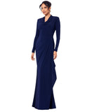 Betsy & Adam Womens Cowled Neck Long Sleeve Jersey Knit V-Neck Dress Navy Blue 6