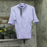 Belldini Knit 1/4 Zip Mock Collar Short Sleeve Sweater Pale Iris Purple 1X