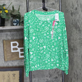 Jenni Womens Long-Sleeve Pajama Shirt Top 100173606MS Doodle Holiday Green 2XL
