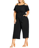 City Chic Plus Size Belted Cold Shoulder Flutter Sleeve Jumpsuit Black 16W