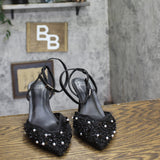 A New Day Ruth Memory Foam Closed Toe Sequin Mesh Strappy Heels Black 8M