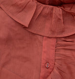 Sam Edelman Jasleen Ruffled Long Sleeve Button Front Top Blouse Red Orange S