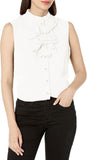Kasper Women's Plus Size Sleeveless Ruffle Button Up Blouse Lily White 18W