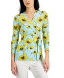 Anne Klein Womens Petite Side-Tie Knit Top Blue Multi PXS